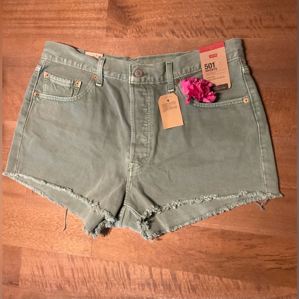 Levis 501 Shorts Distressed Teal